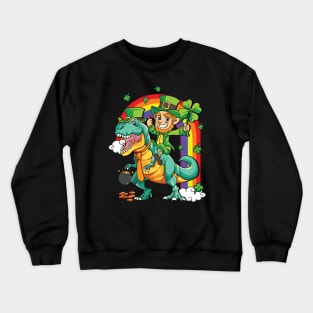 Leprechaun Riding T-Rex Dinosaur St Patricks Day Crewneck Sweatshirt